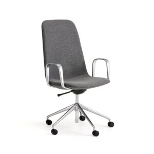 Krzesło LANGLEY, średnie siedzisko, koła, podłokietniki, szczotkowane aluminium/antracyt