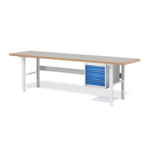 Stół roboczy z wyposażeniem SOLID, 4 szuflady, nośność 750 kg, 2500x800 mm, winyl