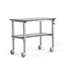 Mobilny stół roboczy MOTION, z półką dolną, ręczny, 150 kg, 1200x600 mm, szary