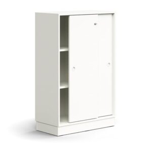 Zamykana szafa przesuwna QBUS, 2 półki, cokół, uchwyty, 1252x800x400 mm, biały