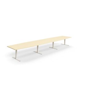 Stół konferencyjny QBUS, kształt łodzi, 5600x1200 mm, rama T, biały, brzoza