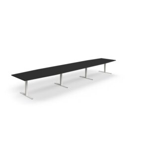 Stół konferencyjny QBUS, kształt łodzi, 5600x1200 mm, rama T, biały, czarny