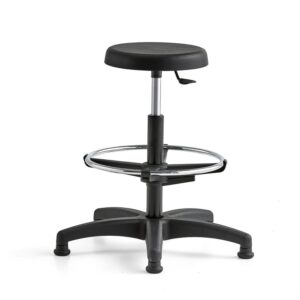 Stołek warsztatowy CAIRNS, Ø 310 mm, poliuretan, czarny