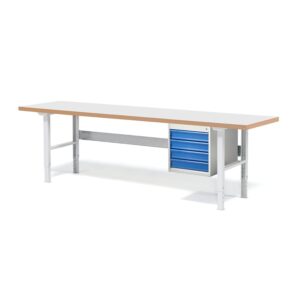 Stół roboczy z wyposażeniem SOLID, 4 szuflady, nośność 750 kg, 2500x800 mm, laminat