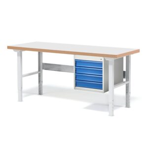 Stół roboczy z wyposażeniem SOLID, 4 szuflady, nośność 750 kg, 1500x800 mm, laminat