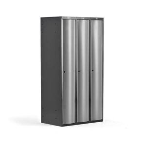 Szafa szatniowa CURVE, 3 moduły, 3 drzwi, 1740x900x550 mm, jasnoszary