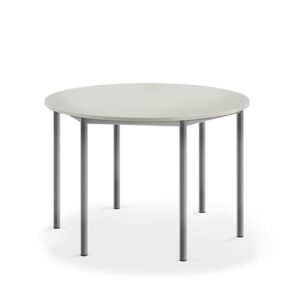 Stół SONITUS, okrągły, Ø1200x760 mm, laminat HPL szary, szary aluminium