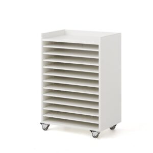 Mobilny regał na prace plastyczne, 650x420x900 mm, biały
