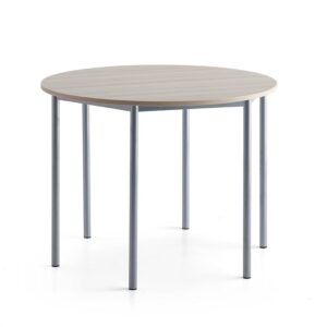 Stół SONITUS PLUS, Ø1200x900 mm, laminat HPL jesion, szary aluminium