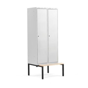 Szafa ubraniowa CLASSIC, z ławeczką, 2 moduły, 2120x800x550 mm, szary