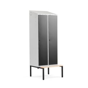Szafa ubraniowa CLASSIC ze skośnym daszkiem, z ławeczką, 2 moduły, 2290x800x550 mm, czarny