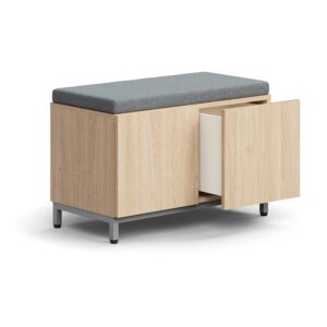 Siedzisko z funkcją przechowywania QBUS, nóżki, otwieranie push-open, 534x800x420 mm, srebrny, dąb,