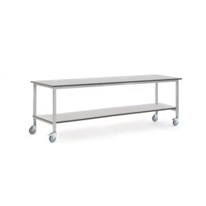Mobilny stół roboczy MOTION, z dolną półką, 2500x800 mm, szary