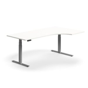 Biurko z regulacją wysokości QBUS, ergonomiczne, 2000x1200 mm, srebrna rama, biały