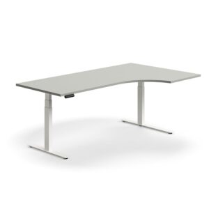 Biurko z regulacją wysokości QBUS, ergonomiczne, 2000x1200 mm, biała rama, jasnoszary