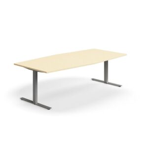 Stół konferencyjny QBUS, kształt łodzi, 2400x1200 mm, rama T, srebrny, brzoza