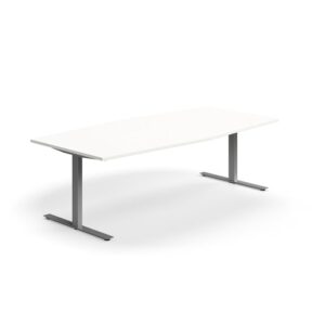 Stół konferencyjny QBUS, kształt łodzi, 2400x1200 mm, rama T, srebrny, biały