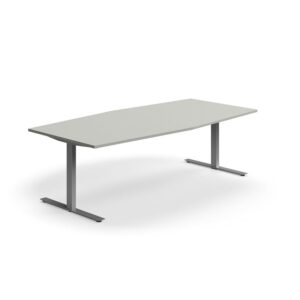 Stół konferencyjny QBUS, kształt łodzi, 2400x1200 mm, rama T, srebrny, jasnoszary