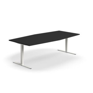 Stół konferencyjny QBUS, kształt łodzi, 2400x1200 mm, rama T, biały, czarny