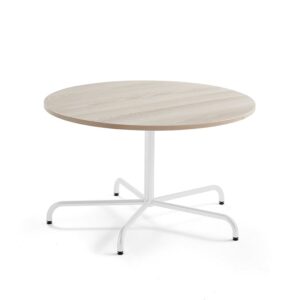 Stół PLURAL PLUS, Ø1200x720 mm, blat HPL, biały/jesion
