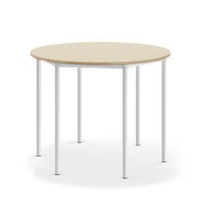 Stół SONITUS, okrągły, Ø1200x900 mm, laminat HPL brzoza, biały