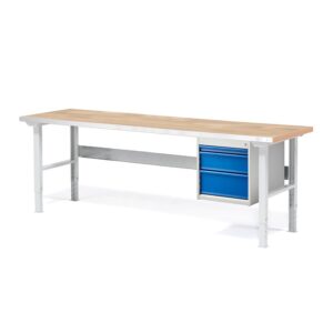 Stół roboczy z wyposażeniem SOLID, 3 szuflady, nośność 750 kg, 2000x800 mm, dąb
