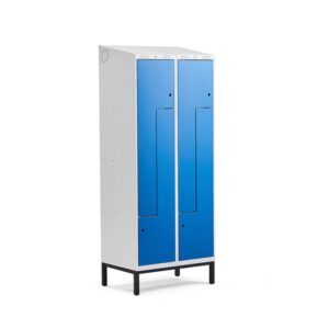 Szafa ubraniowa typu Z, CLASSIC, na nóżkach, 2 moduły, 4 drzwi, 2100x800x550 mm, niebieski