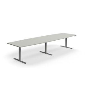 Stół konferencyjny z regulacją wysokości, kształt łodzi, 4000x1200 mm, srebrna rama, jasnoszary
