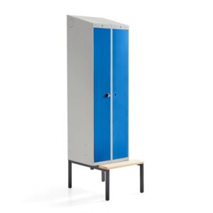 Szafa ubraniowa CLASSIC COMBO, z ławeczką, 2 drzwi, 2290x600x550 mm, niebieski