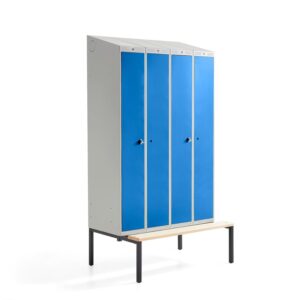 Szafa ubraniowa CLASSIC COMBO, z ławeczką, 4 drzwi, 2290x1200x550 mm, niebieski
