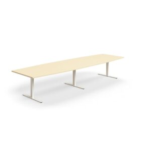 Stół konferencyjny QBUS, kształt łodzi, 4000x1200 mm, rama T, biały, brzoza
