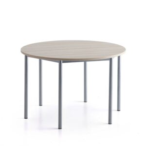 Stół SONITUS PLUS, Ø1200x760 mm, laminat HPL jesion, szary aluminium