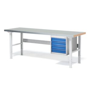 Stół roboczy z wyposażeniem SOLID, 4 szuflady, nośność 750 kg, 2000x800 mm, stal