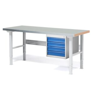 Stół roboczy z wyposażeniem SOLID, 4 szuflady, nośność 750 kg, 1500x800 mm, stal