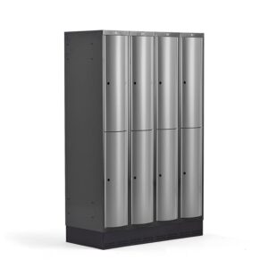 Metalowa szafa ubraniowa CURVE, na cokole, 4x2 drzwi, 1890x1200x550 mm, szary
