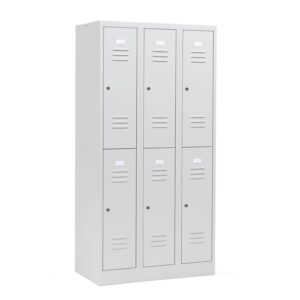 Szafa do szatni CAMPUS, 3 moduły, 6 drzwi, 1800x900x500 mm, jasnoszary