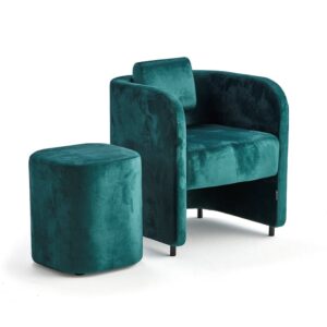 Zestaw mebli COMFY, fotel i puf, na nóżkach, velvet, szmaragdowy