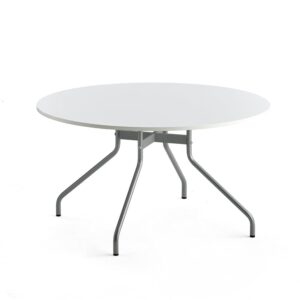 Stół AROUND, Ø1300 mm, biały laminat, szary aluminium