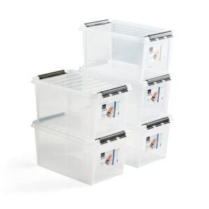 Pojemnik plastikowy LEE z pokrywą, 47 L, 5 szt., 590x390x310 mm, przezroczysty