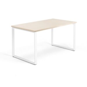 Biurko QBUS, rama O, 1400x800 mm, biały, brzoza
