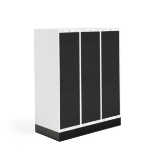 Szafka do szatni ROZ, 3 moduły, 3 drzwi, 1510x1200x550 mm, czarny, z podstawą