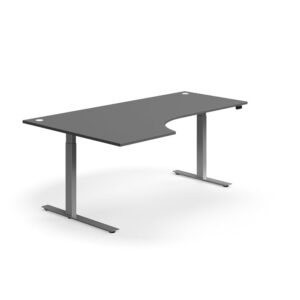 Biurko z regulacją wysokości FLEXUS, ergonomiczne, 2000x1200 mm, srebrna rama, szary