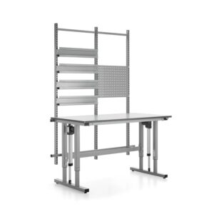 Stół roboczy z regulacją wysokości MOTION, 400 kg, 1500x800 mm, panel narzędziowy + szyny