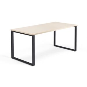 Biurko QBUS, rama O, 1600x800 mm, czarny, brzoza