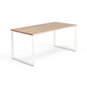 Biurko QBUS, rama O, 1600x800 mm, biały, dąb