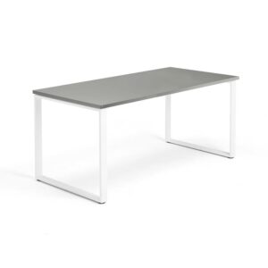 Biurko QBUS, rama O, 1600x800 mm, biała rama, jasnoszary