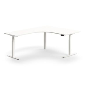 Biurko z regulacją wysokości QBUS, kształt L, 1600x2000 mm, biała rama, biały