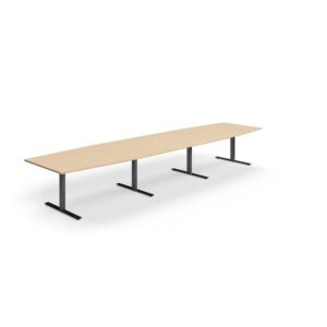 Stół konferencyjny QBUS, kształt łodzi, 4800x1200 mm, rama T, czarny, dąb