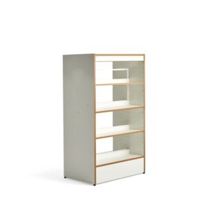 Regał biblioteczny STORY, moduł podstawowy, dwustronny, 1600x922x585 mm, 4 półki, biały