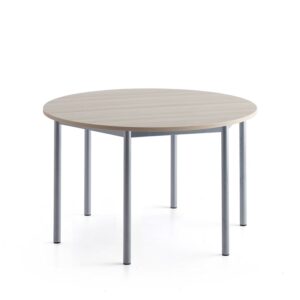 Stół SONITUS PLUS, Ø1200x720 mm, laminat HPL jesion, szary aluminium
